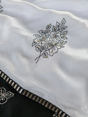 Pure Chinnon Black Thread Work Designer Saree