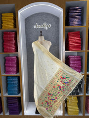 Pure Zari Temple Parrot Paithani Dupatta