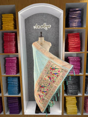 Pure Zari Temple Parrot Paithani Dupatta