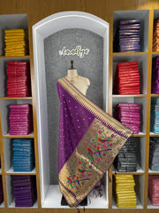 Pure Zari Temple Parrot Paithani Dupatta