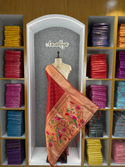 Pure Zari Triple Muniya Border Parrot Paithani Dupatta