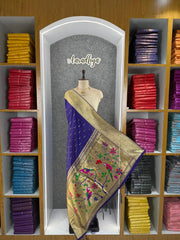 Pure Zari Triple Muniya Border Parrot Paithani Dupatta