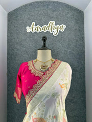 Heavy Dola Silk Weaving & Embroidery Border Saree (Unstiched Blouse)