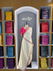 Heavy Dola Silk Weaving & Embroidery Border Saree (Unstiched Blouse)