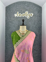 Heavy Dola Silk Weaving & Embroidery Border Saree (Unstiched Blouse)