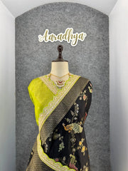 Heavy Dola Silk Weaving & Embroidery Border Saree (Unstiched Blouse)