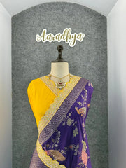 Heavy Dola Silk Weaving & Embroidery Border Saree (Unstiched Blouse)