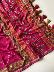 Pure Soft Chanderi Bandhani Block Printed Saree