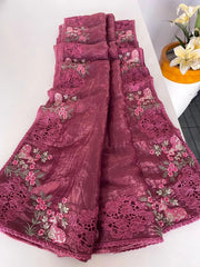 Premium Pure Crush Silk Embroidery & Cutwork Saree