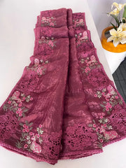Premium Pure Crush Silk Embroidery & Cutwork Saree