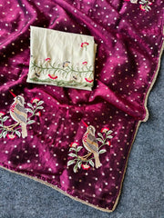 Designer Chiffon Bird Embroidery Saree