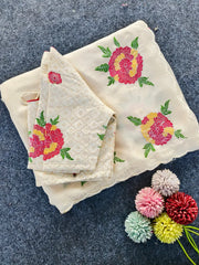 Pure White Organza Embroidery & Cutwork Border Saree