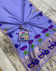 Most Trending Swan Lotus Khadi Raw SIlk Paithani Saree