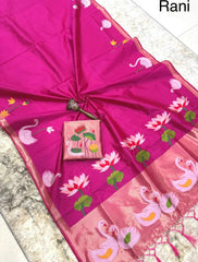 Most Trending Swan Lotus Khadi Raw SIlk Paithani Saree