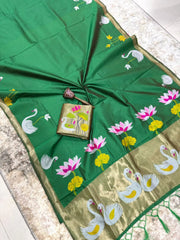 Most Trending Swan Lotus Khadi Raw SIlk Paithani Saree