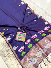 Most Trending Swan Lotus Khadi Raw SIlk Paithani Saree