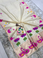 Most Trending Swan Lotus Khadi Raw SIlk Paithani Saree