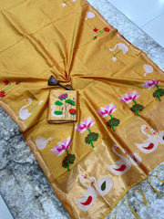 Most Trending Swan Lotus Khadi Raw SIlk Paithani Saree