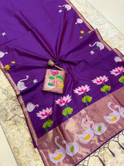 Most Trending Swan Lotus Khadi Raw SIlk Paithani Saree
