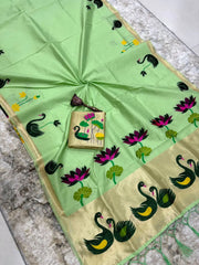 Most Trending Swan Lotus Khadi Raw SIlk Paithani Saree