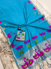 Most Trending Swan Lotus Khadi Raw SIlk Paithani Saree