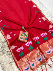 Most Trending Swan Lotus Khadi Raw SIlk Paithani Saree