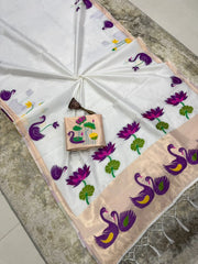 Most Trending Swan Lotus Khadi Raw SIlk Paithani Saree