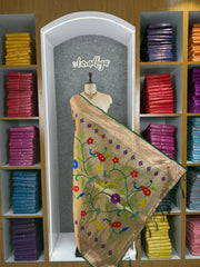 Paithani Jacquard Dupatta with Peacock (Mor) & Floral Weaving
