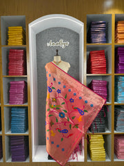 Paithani Jacquard Dupatta with Peacock (Mor) & Floral Weaving