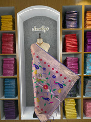 Paithani Jacquard Dupatta with Peacock (Mor) & Floral Weaving