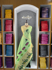 Most Trending Swan Lotus Khadi Raw SIlk Paithani Saree