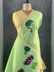 Most Trending Swan Lotus Khadi Raw SIlk Paithani Saree