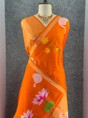 Most Trending Swan Lotus Khadi Raw SIlk Paithani Saree