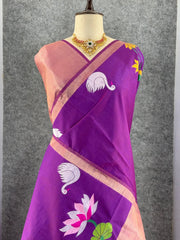 Most Trending Swan Lotus Khadi Raw SIlk Paithani Saree