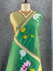 Most Trending Swan Lotus Khadi Raw SIlk Paithani Saree