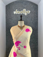 Most Trending Swan Lotus Khadi Raw SIlk Paithani Saree