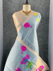 Most Trending Swan Lotus Khadi Raw SIlk Paithani Saree