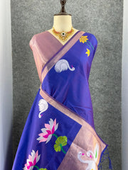 Most Trending Swan Lotus Khadi Raw SIlk Paithani Saree
