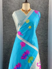 Most Trending Swan Lotus Khadi Raw SIlk Paithani Saree