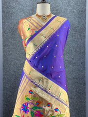 Peacock Pallu & Gold Zari Border Paithani Silk Saree