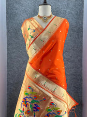 Peacock Pallu & Gold Zari Border Paithani Silk Saree