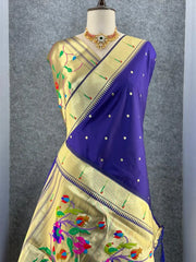 Peacock Pallu & Gold Zari Border Paithani Silk Saree
