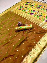 Peacock Pallu & Gold Zari Border Paithani Silk Saree