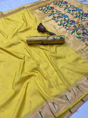 Peacock Pallu & Gold Zari Border Paithani Silk Saree