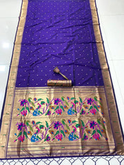 Peacock Pallu & Gold Zari Border Paithani Silk Saree