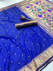 Peacock Pallu & Gold Zari Border Paithani Silk Saree