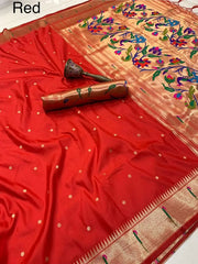 Peacock Pallu & Gold Zari Border Paithani Silk Saree