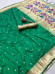 Peacock Pallu & Gold Zari Border Paithani Silk Saree