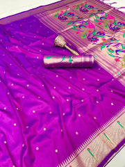 Peacock Pallu & Gold Zari Border Paithani Silk Saree