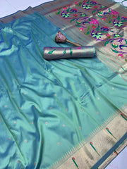 Peacock Pallu & Gold Zari Border Paithani Silk Saree